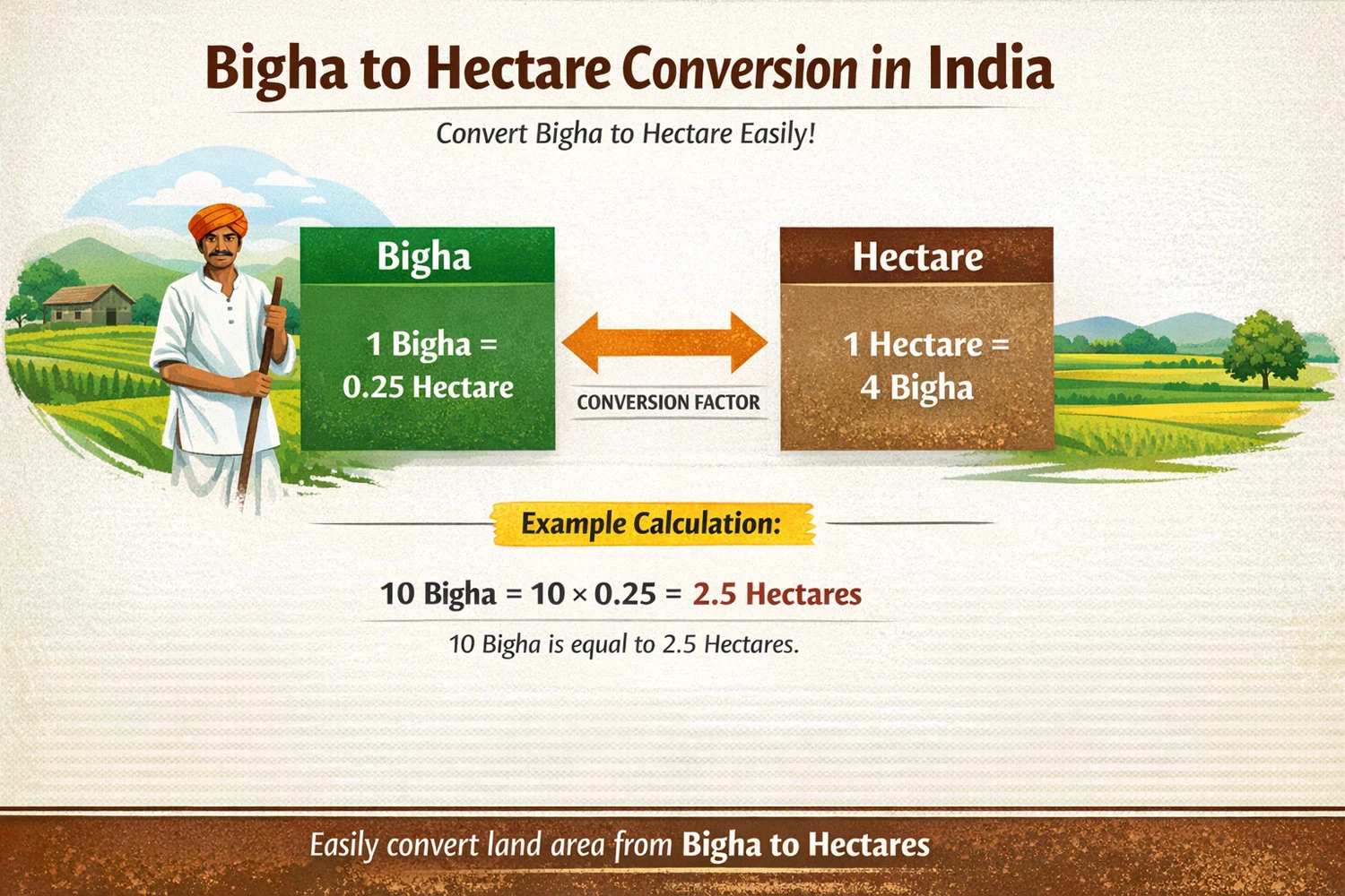 how to convert hectare to bigha using formula and examples in India