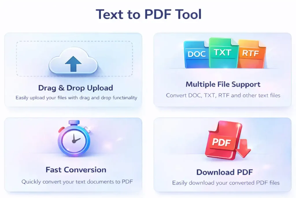text to pdf converter features drag drop upload multiple files fast conversion