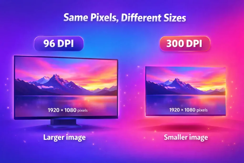 96 dpi vs 300 dpi image size comparison
