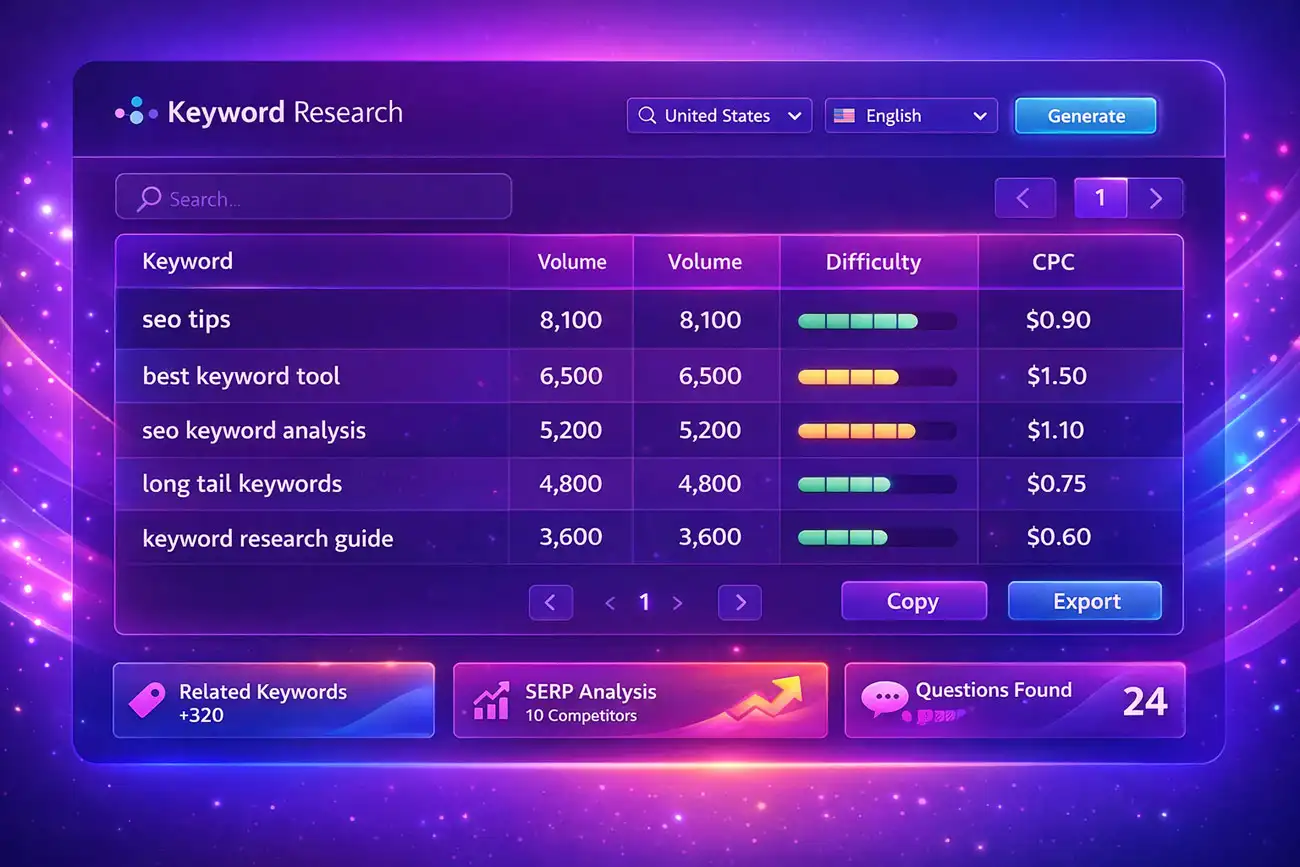 SEO Keyword Research Tool Dashboard