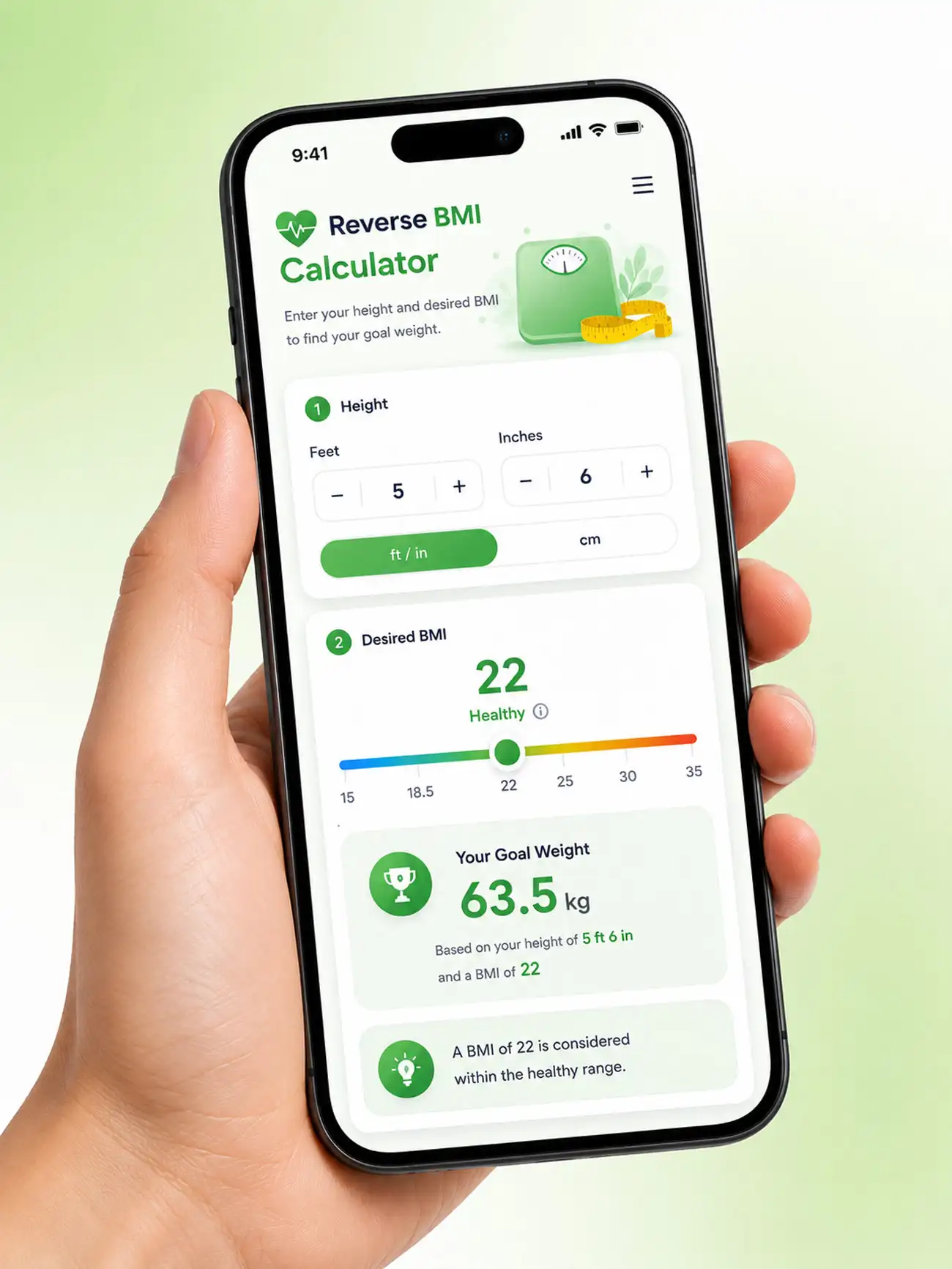 reverse BMI calculator on mobile phone for on-the-go use