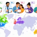 chronological age calculator used by people in USA UK Canada Australia and Europe world map illustration