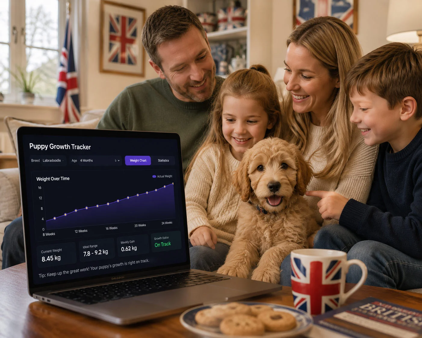 Puppy growth tracking chart showing weight progress