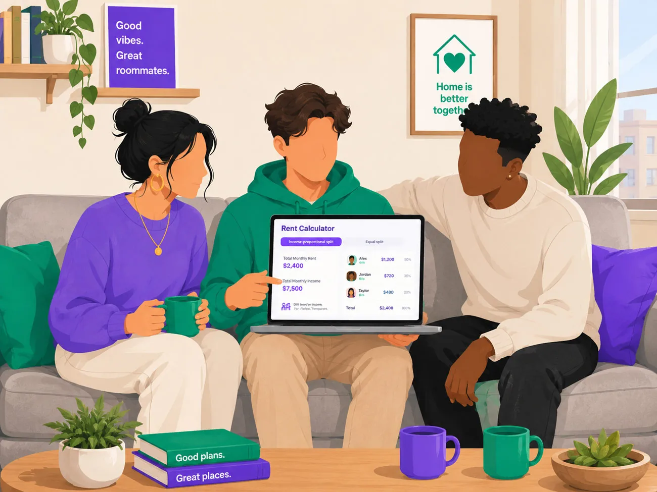 Rent affordability calculator showing couple checking how much rent they can afford