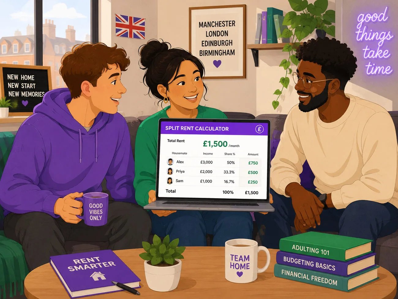 Split rent calculator UK with housemates sharing flat costs fairly